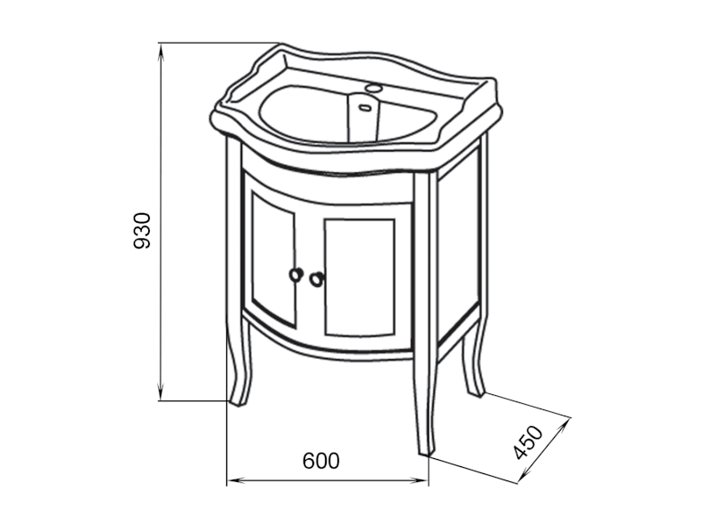 RETRO umyvadlová skříňka 60x80x45cm, starobílá 1684
