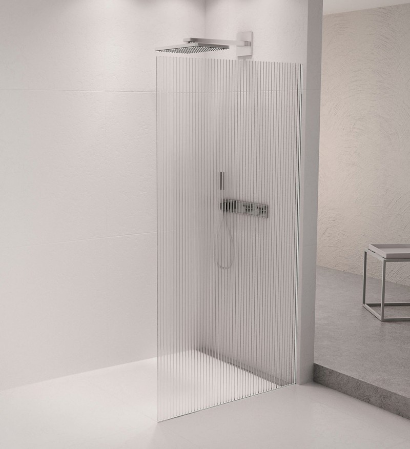 ARCHITEX sada pro uchycení skla podlaha-stěna se spádovou lištou, 1615x2105mm, pravá, leštěný hliník AX2116R