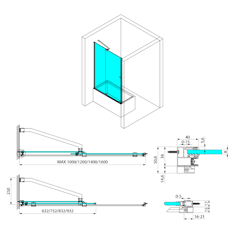 ROLLS vanová zástěna 1400x1500mm, čiré sklo BS-R140