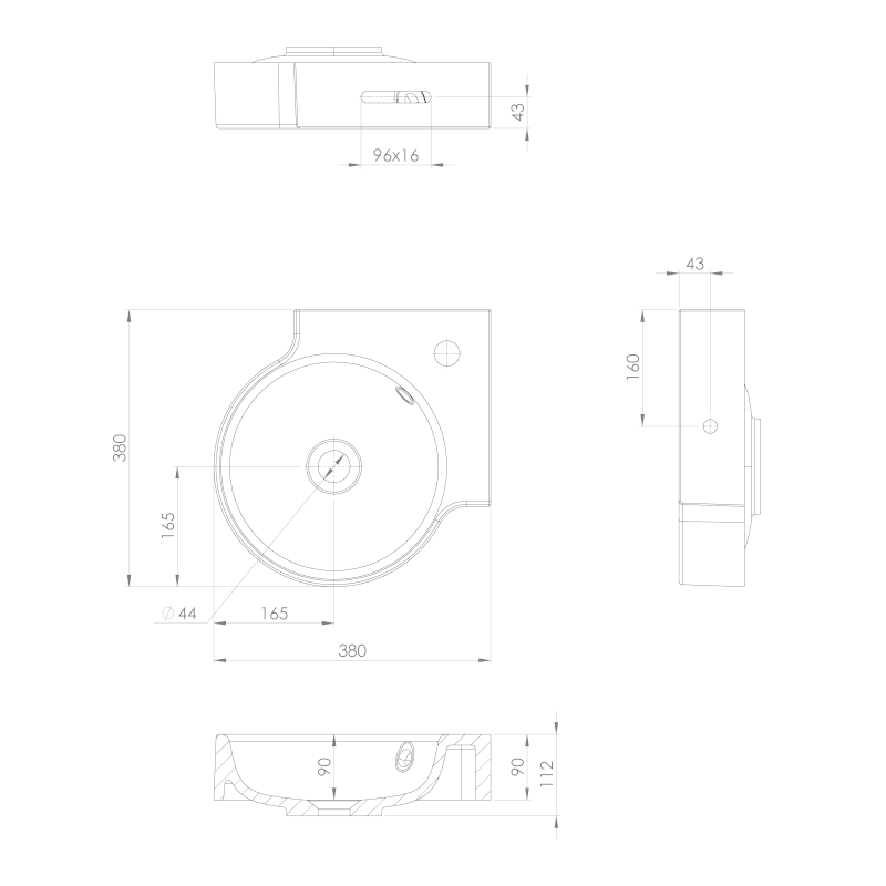 KAORI umyvadlo rohové, litý mramor, 38x38cm, bílá KR038