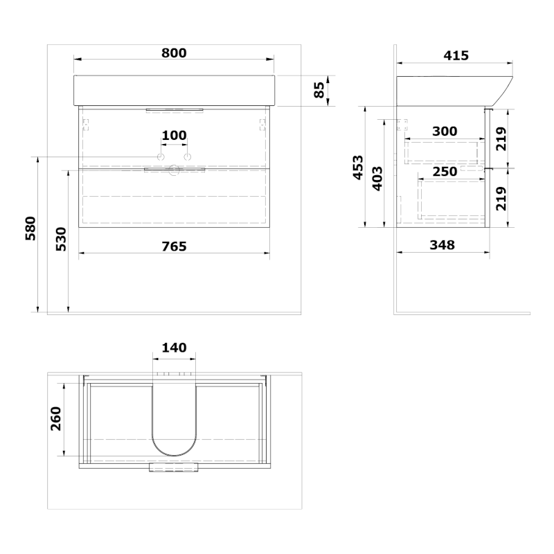 NEON umyvadlová skříňka 76,5x45x35 cm, bílá 500.115.0