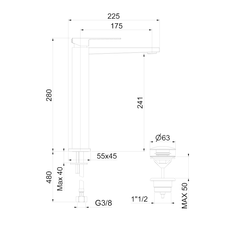 SPECTRE stojánková umyvadlová baterie vysoká, chrom 1102-04C