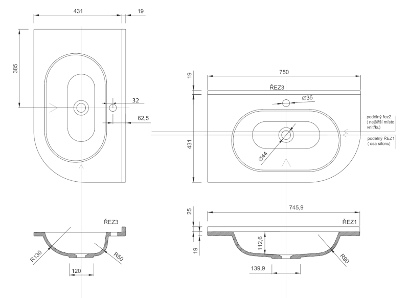 PULSE umyvadlo rohové, litý mramor, 75x45cm, levé, bílá BM752