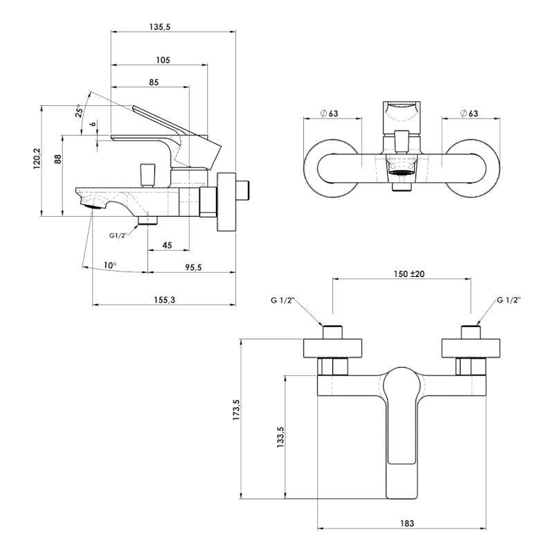 PAX nástěnná vanová baterie, chrom XA10