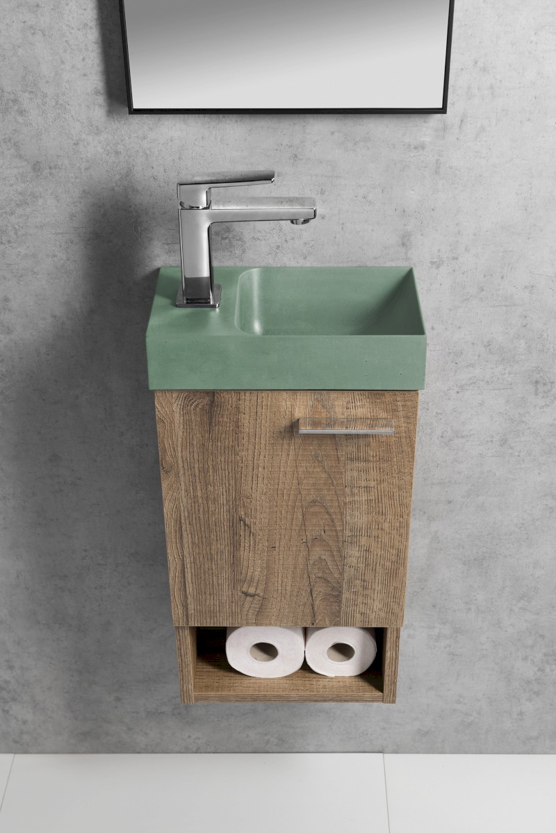 PICCOLINO betonové umývátko 30,8x17cm, baterie vlevo, zelená mat PK30023