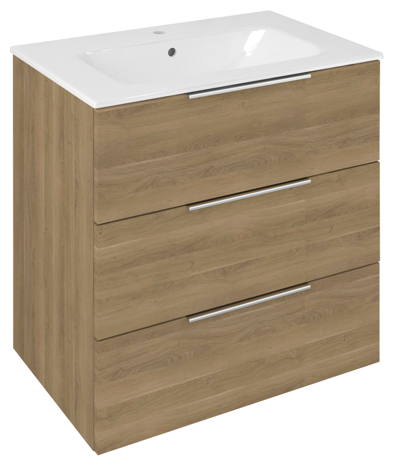 CIRASA umyvadlová skříňka 69,8x75x46cm, 3x zásuvka, dub cuneo CR731-2525