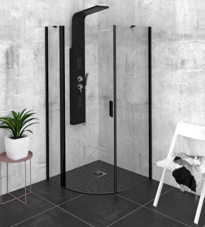 ZOOM BLACK čtvrtkruhová sprchová zástěna 900x900mm, čiré sklo, levá ZL2615BL