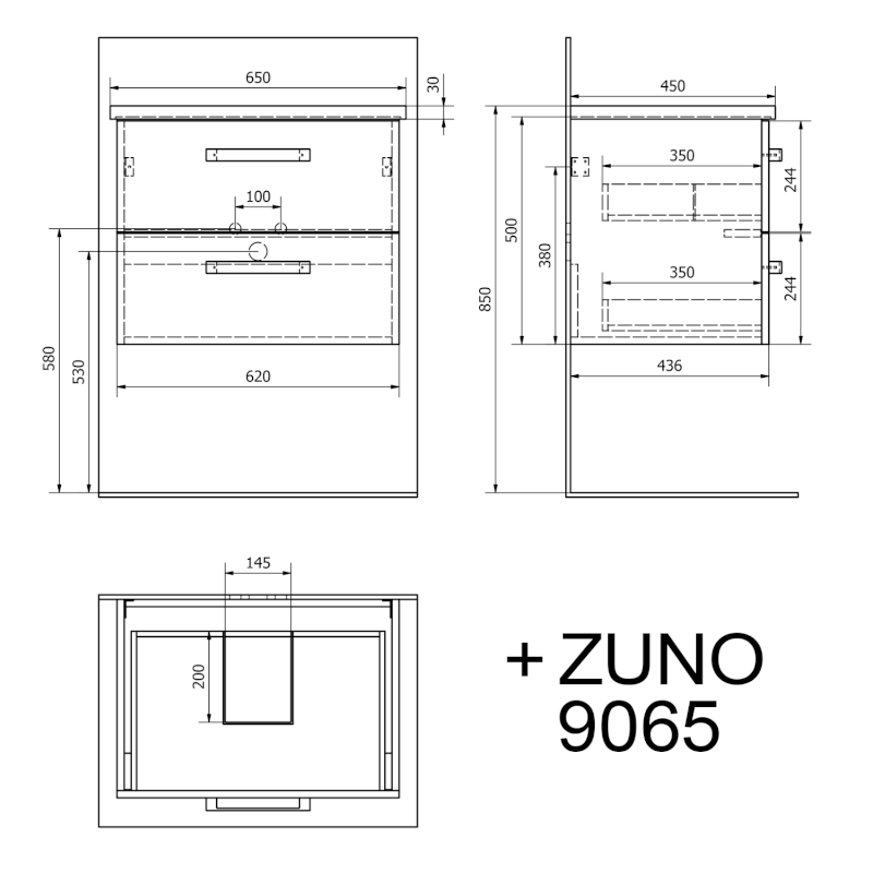 VEGA umyvadlová skříňka 62x50x43,6cm, 2x zásuvka, bílá VG064