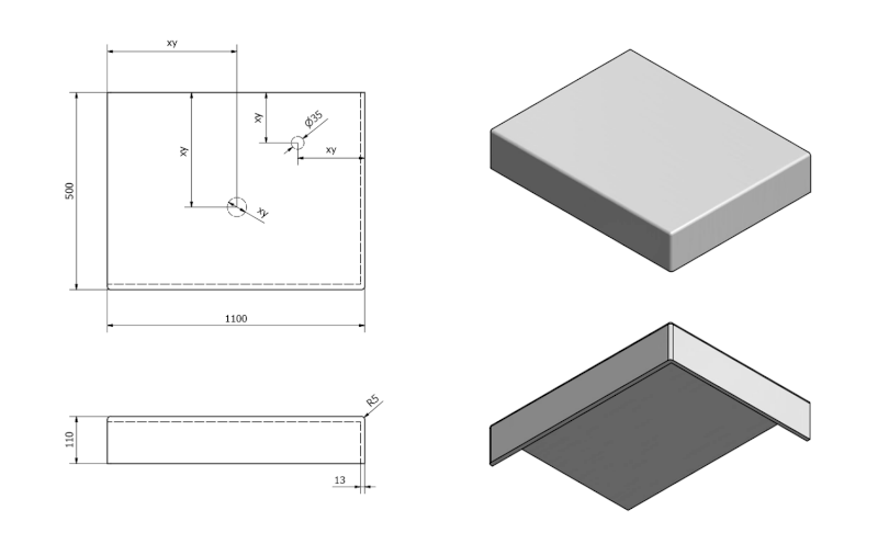 TAILOR rockstone deska 110x50 cm, provedení límce R TR110R