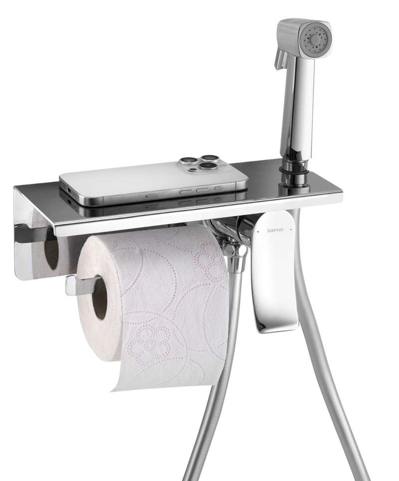 Podomítková bidetová baterie se Stop sprškou a držákem toaletního papíru, chrom TJ040