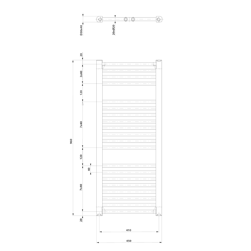DIRECT otopné těleso s bočním připojením 450x960 mm, bílá ILR94T