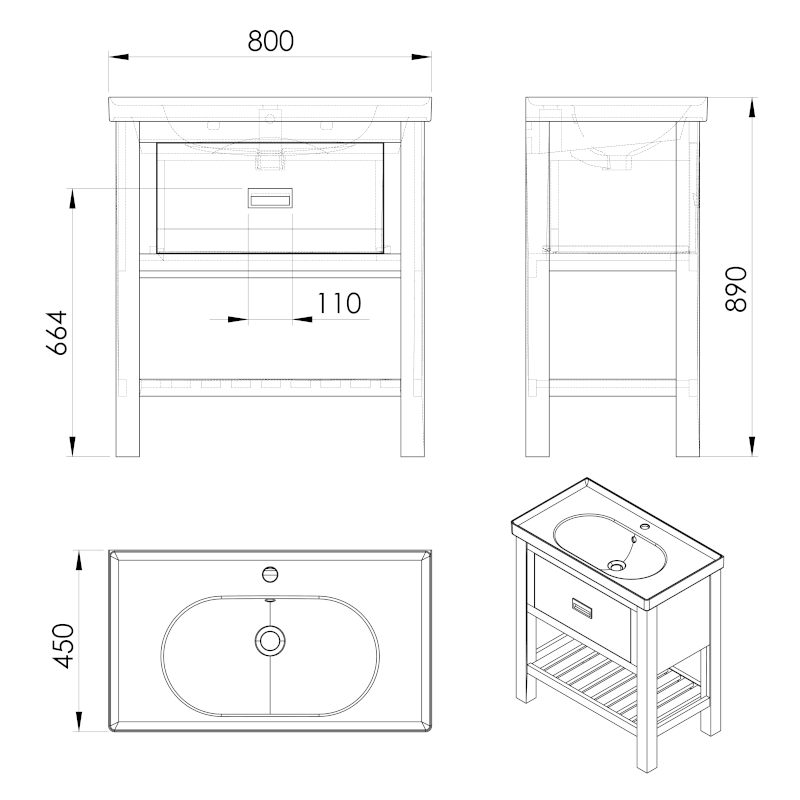 BRAND umyvadlová skříňka 76x83x43cm, mořený smrk BA088S