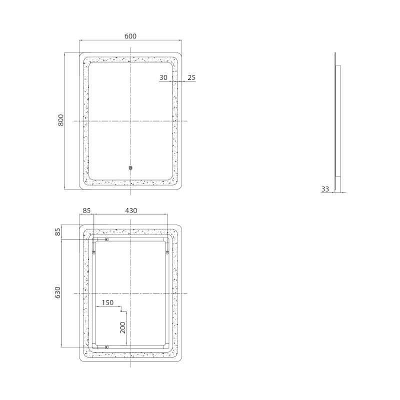 SALICA zrcadlo s LED osvětlením 60x80cm, dotykový senzor, stmívatelné SC080