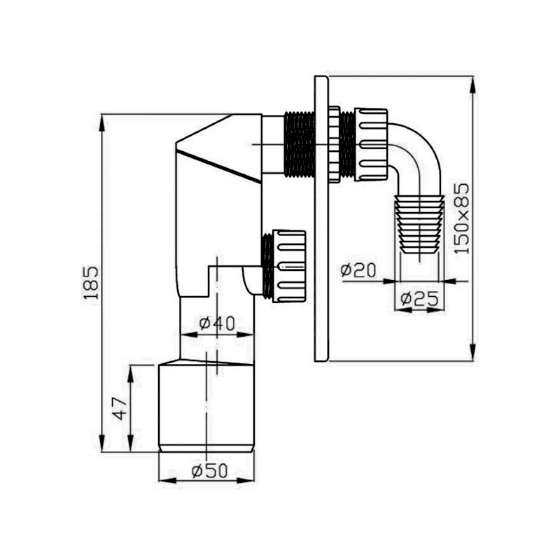 Podomítkový pračkový sifon, DN40/50, leštěná nerez 168.023.3