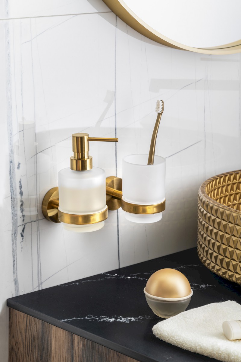 X-ROUND GOLD dávkovač mýdla 200ml, mléčné sklo, zlato mat XR103GB