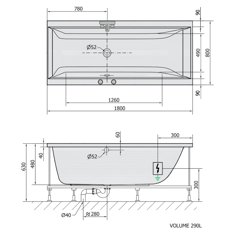 CLEO hydromasážní vana, 180x80x48cm, Highline Hydro, chrom 95611.5010