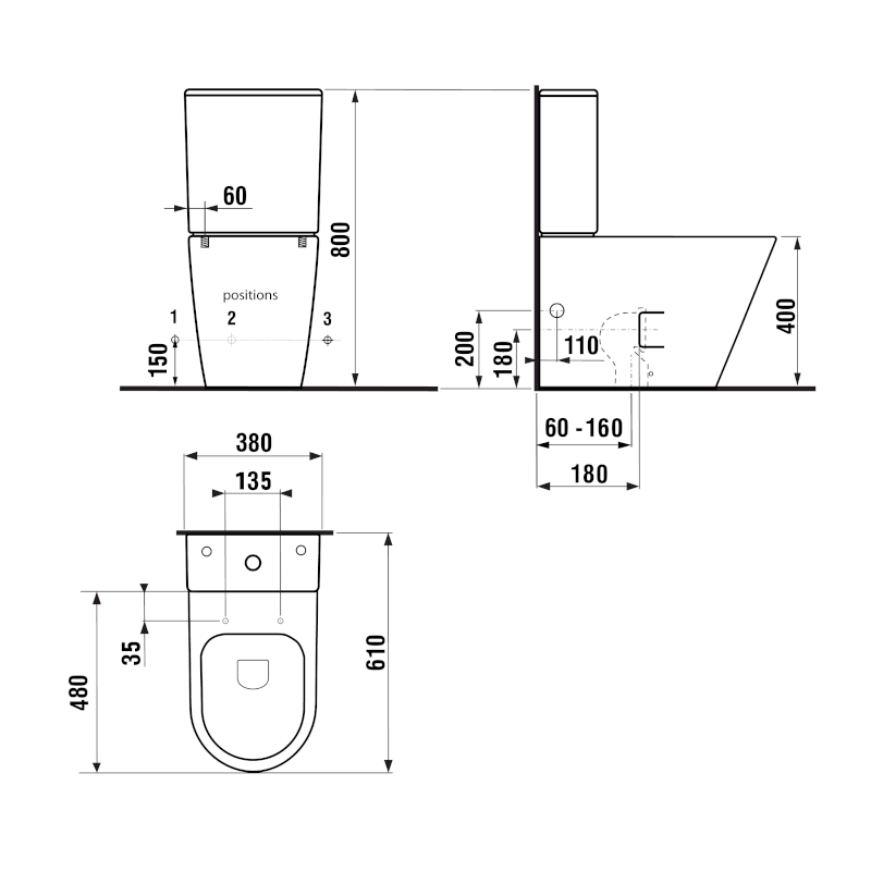 PACO WC kombi, Rimless, spodní/zadní odpad, černá mat PC1012WRB