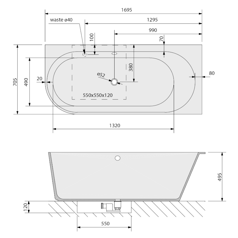 SUSSI R rohová stojící vana, litý mramor 170x70x49,5cm, bílá 90177R
