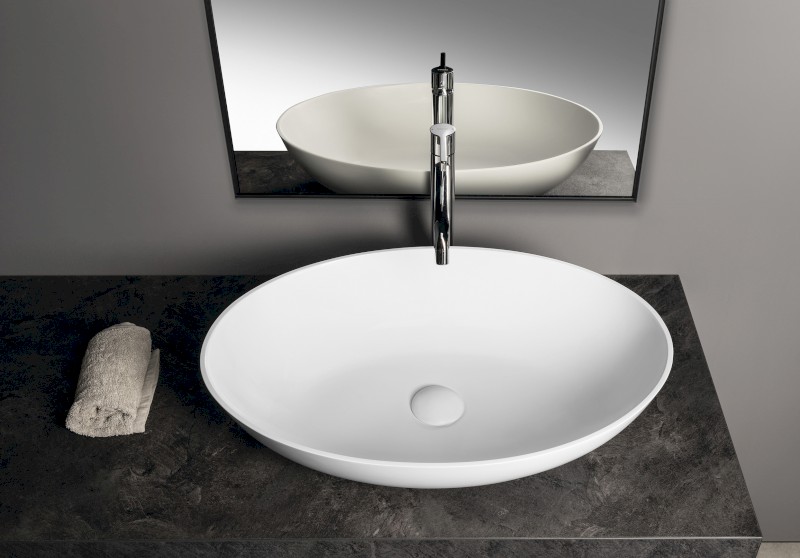 BANERA OVAL umyvadlo na desku, litý mramor, 60x40cm, bílá mat 14397MAT