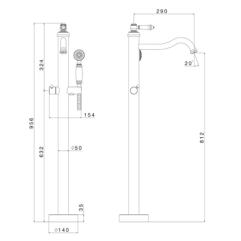 VIENNA vanová baterie s připojením do podlahy, chrom VO021