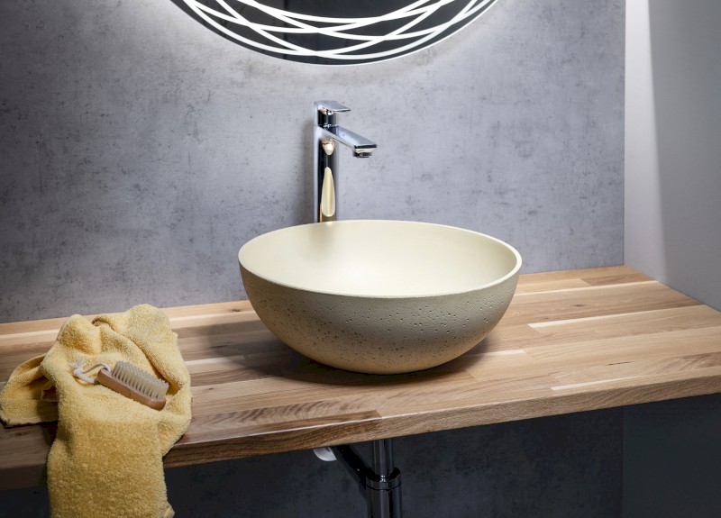 FORMIGO betonové umyvadlo na desku, Ø 39cm, žlutá mat FG322