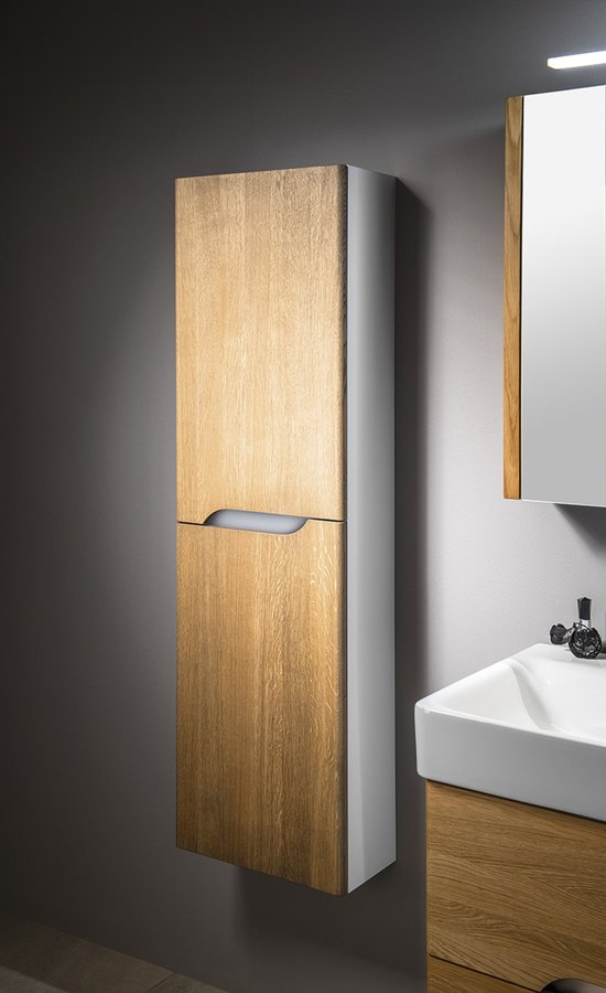 MEDIENA skříňka vysoká 40x140x20cm, 2x dvířka, levá/pravá, bílá mat/dub natural MD452