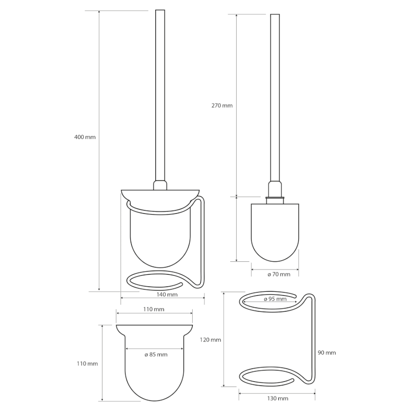 X-ROUND E WC štětka na postavení, mléčné sklo, chrom XR302
