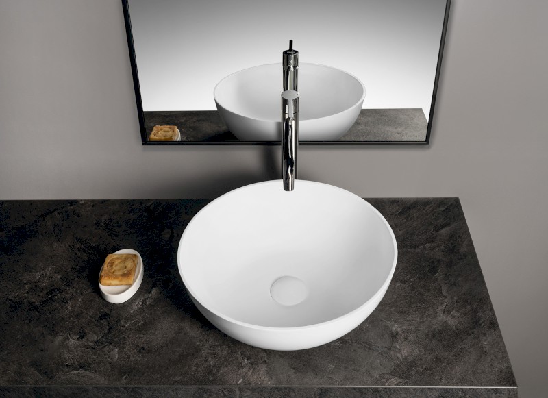 BANERA ROUND umyvadlo na desku, litý mramor, průměr 39cm, bílá mat 14337MAT