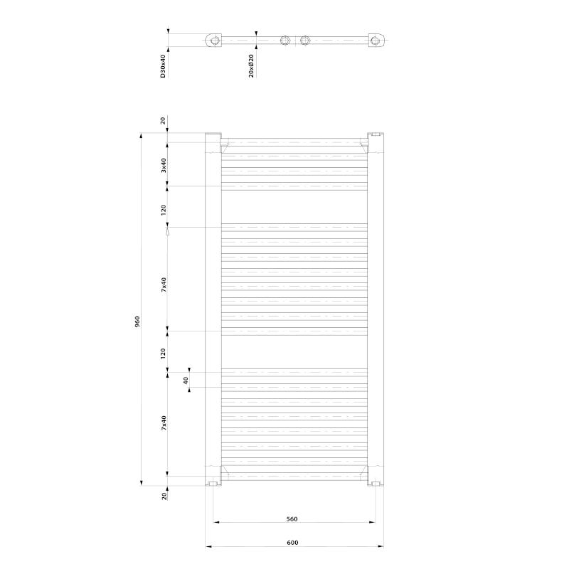 DIRECT otopné těleso s bočním připojením 600x960mm, černá mat ILR96B
