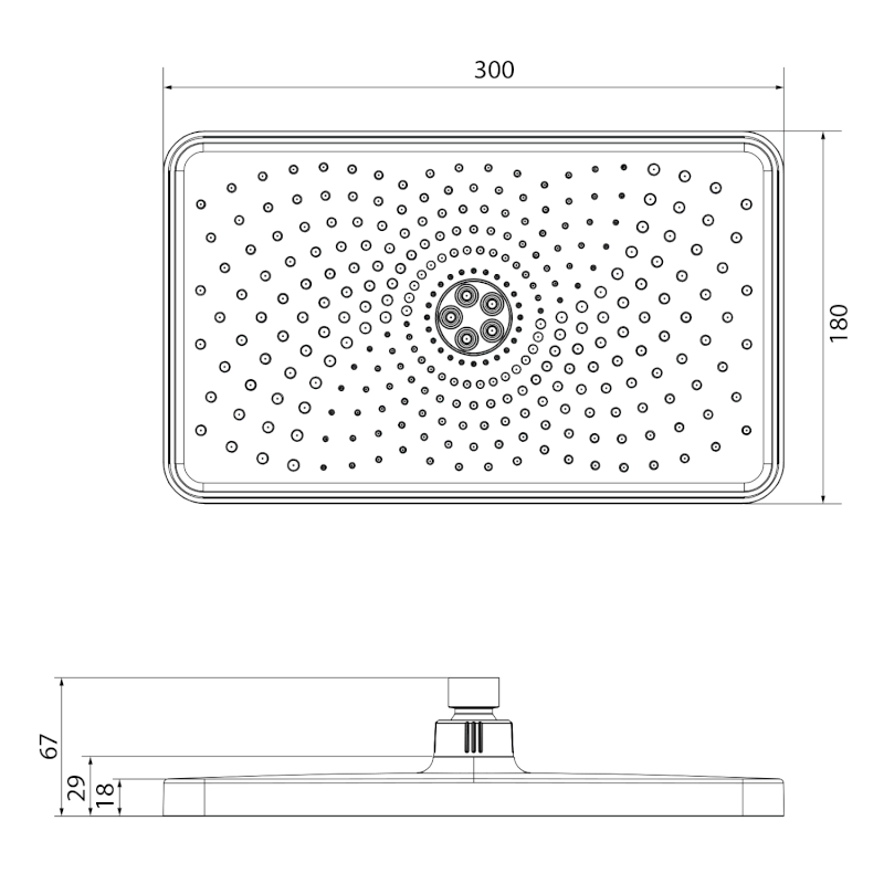 Hlavová sprcha, 300x180mm, silikon trysky, ABS/chrom/bílá SK851