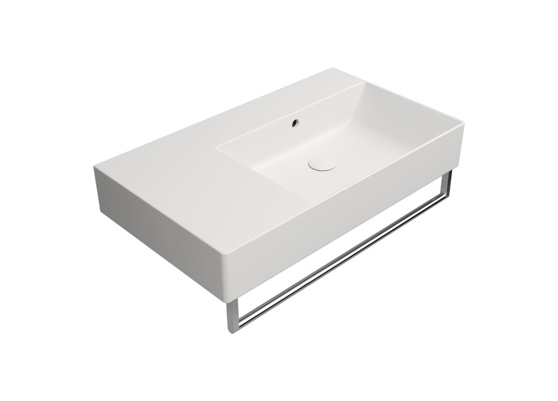 KUBE X keramické umyvadlo 80x47cm, s odkládací plochou vlevo, bez otvoru, bílá mat 9457009