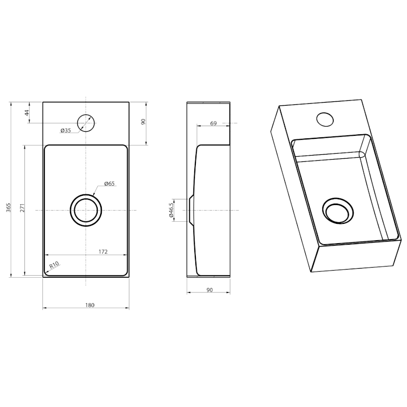 AURUM nerezové umývátko 36,5x18cm, včetně výpusti, levé/pravé, zlato mat AU204