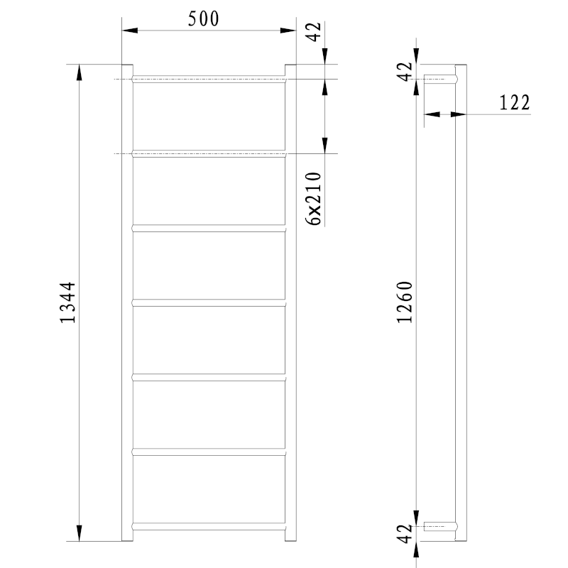 SHICK nástěnný sušák ručníků 500x1344 mm, kulatý, chrom SH500