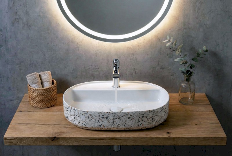 INFINITY OVAL keramické umyvadlo na desku, 60x40cm, terrazzo 10NF65060-2L-TRZ