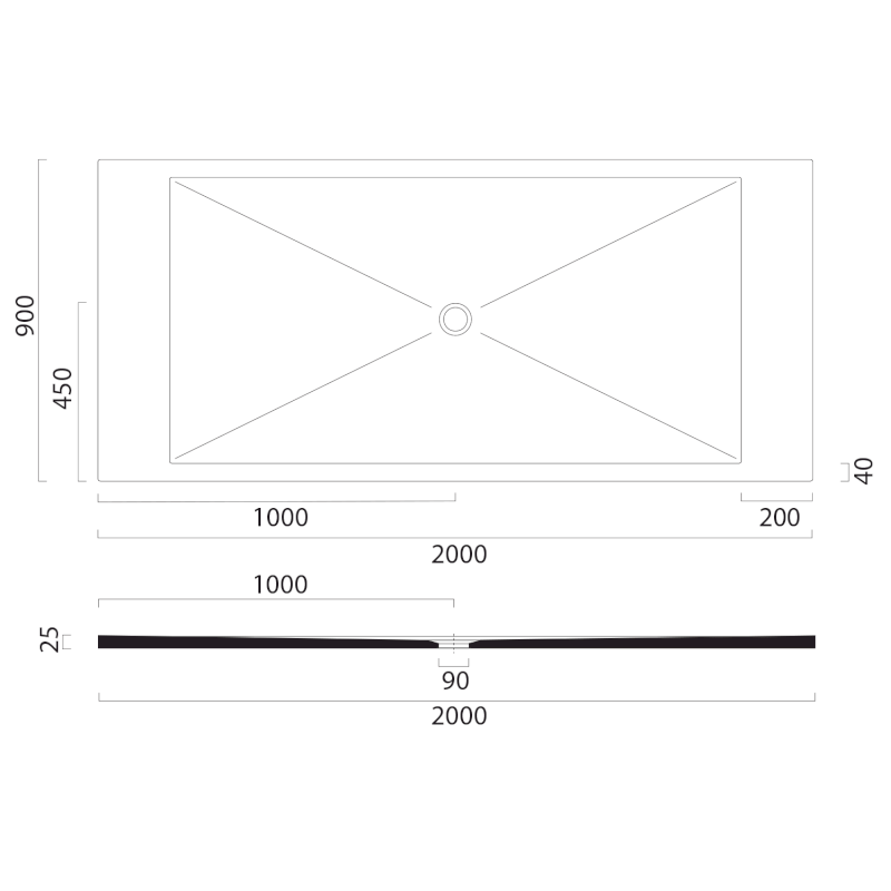 Keramická sprchová vanička, obdélník 200x90x2cm, agave mat 46200904
