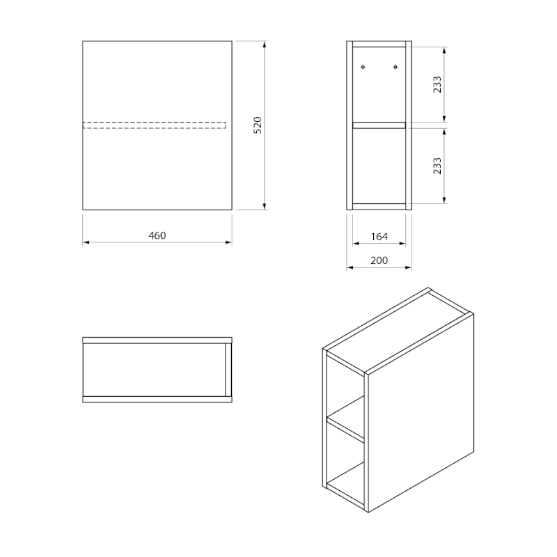 CIRASA skříňka spodní policová 20x52x46cm, dub cuneo CR311-2525