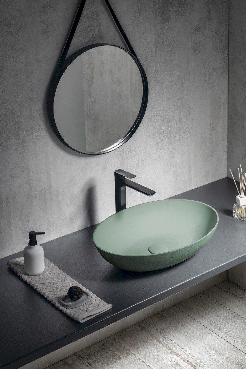 FORMIGO betonové umyvadlo na desku, 60x40cm, zelená mat FG223