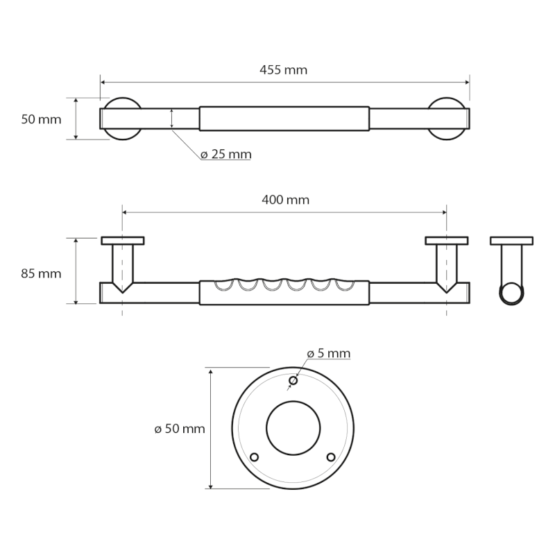 Pevnostní madlo s protiskluzem 400mm, nerez lesk XR505