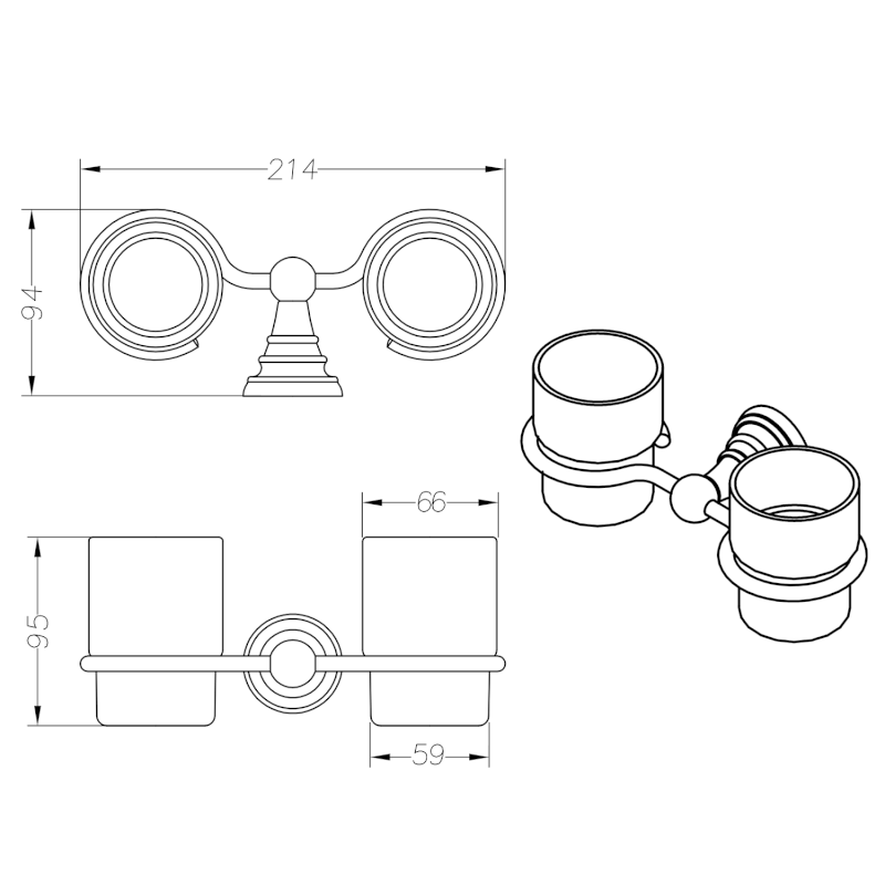 DIAMOND dvojitý držák skleniček, mléčné sklo, bronz 1318-05