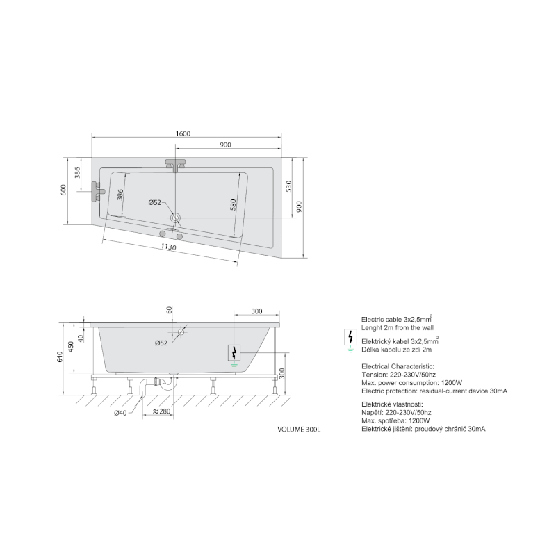 ANDRA R hydromasážní vana, 160x90x45cm, Highline Hydro, chrom 81541.5010
