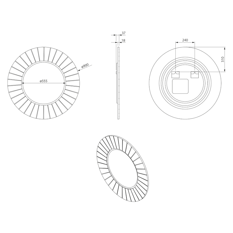 LUMIRO STRIP kulaté zrcadlo s LED osvětlením v rámu ø 90cm, siena LR950-4242S