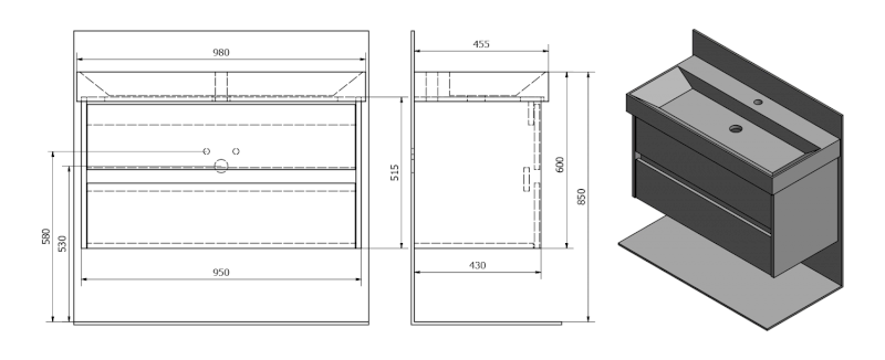 NIRONA umyvadlová skříňka 95x51,5x43 cm, dub Mocca NR100-1212