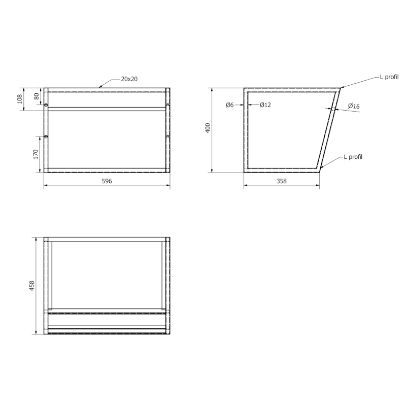 SKA konzole s policí 600x400x460mm, bílá mat SKA111