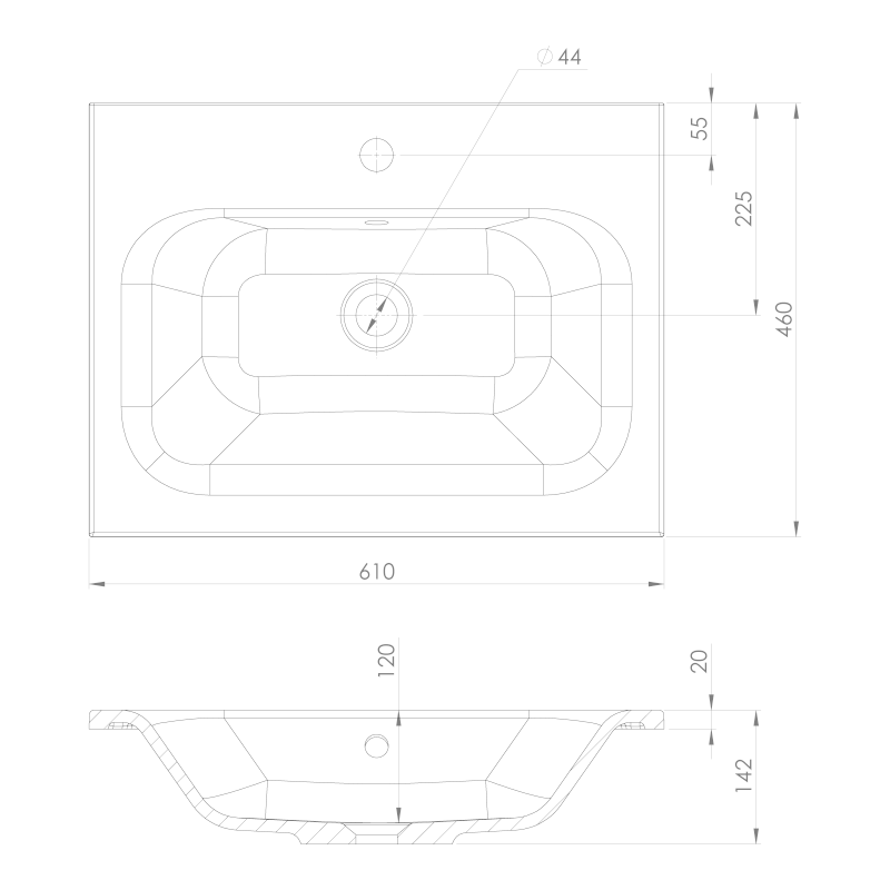 SIDRA umyvadlo, litý mramor, 61x46cm, černá mat SD061B