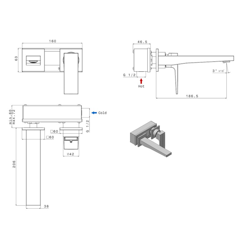 DIMY podomítková dvouprvková umyvadlová baterie, černá mat DM018BL