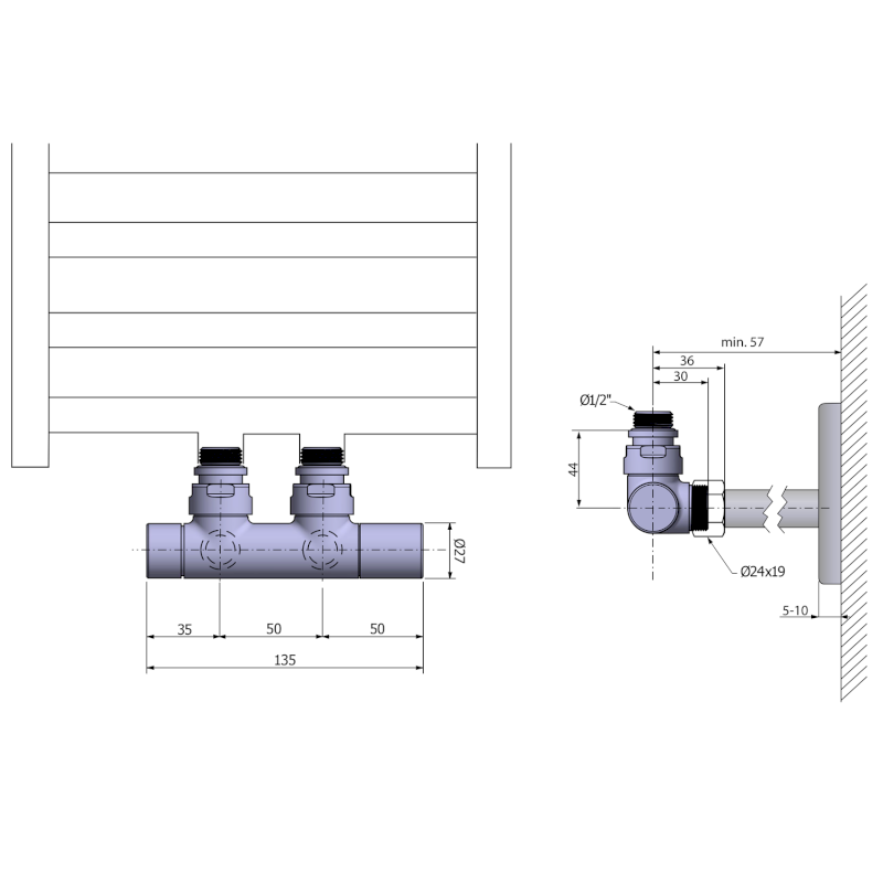 TWIN připojovací sada ventilů pro středové připojení, bílá mat CP4101W