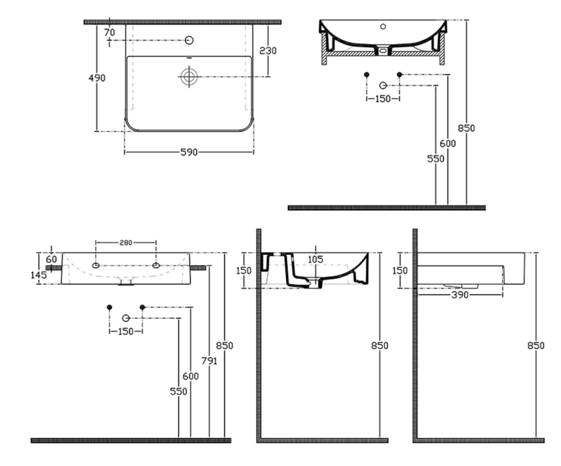 SOTT AQUA keramické umyvadlo polozápustné, 59x49cm, bílá 10SQ51058