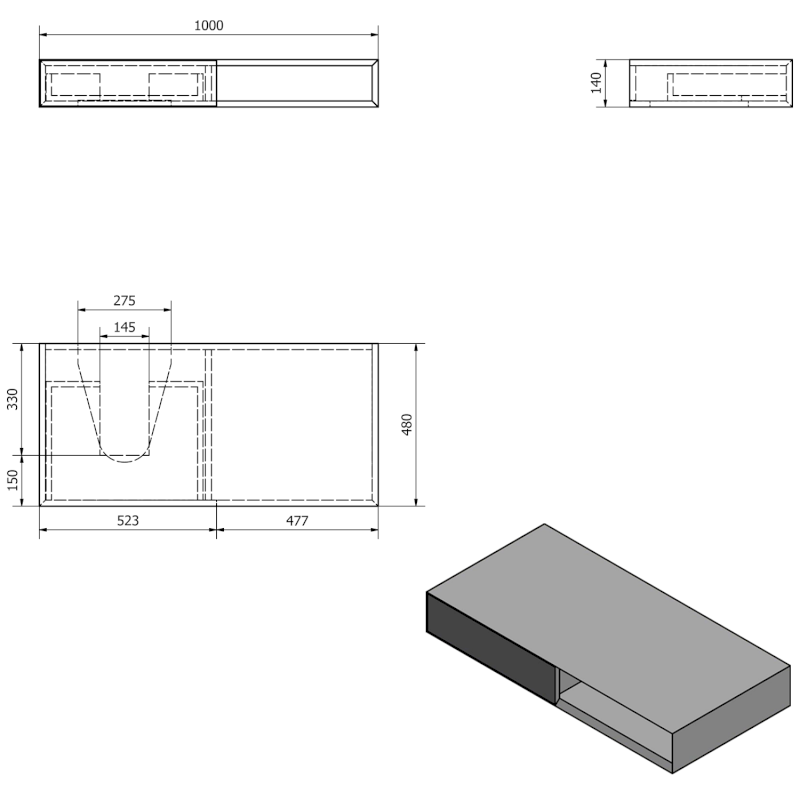 MORIAN umyvadlová skříňka 100x14x48cm, dub černý, levá MR125