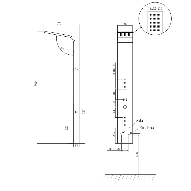 JACOB sprchový panel 200x1500mm, černá mat WN683