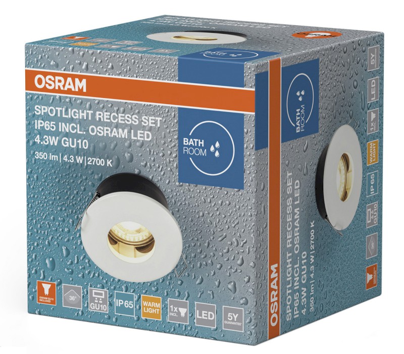 Koupelnové podhledové svítidlo, ø 85mm, GU10OSRAM, 4,3W, 230V, IP65, bílá AC3146902ZS
